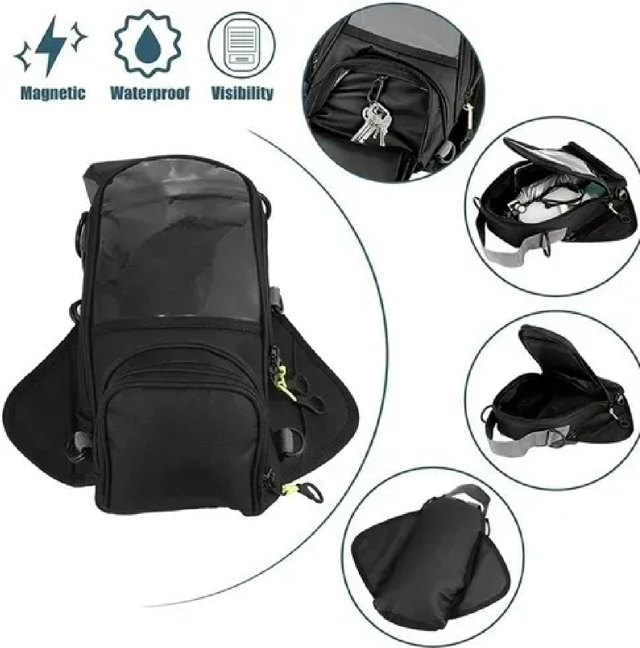  Mochila Bolsa  Para Tanque Moto Negro