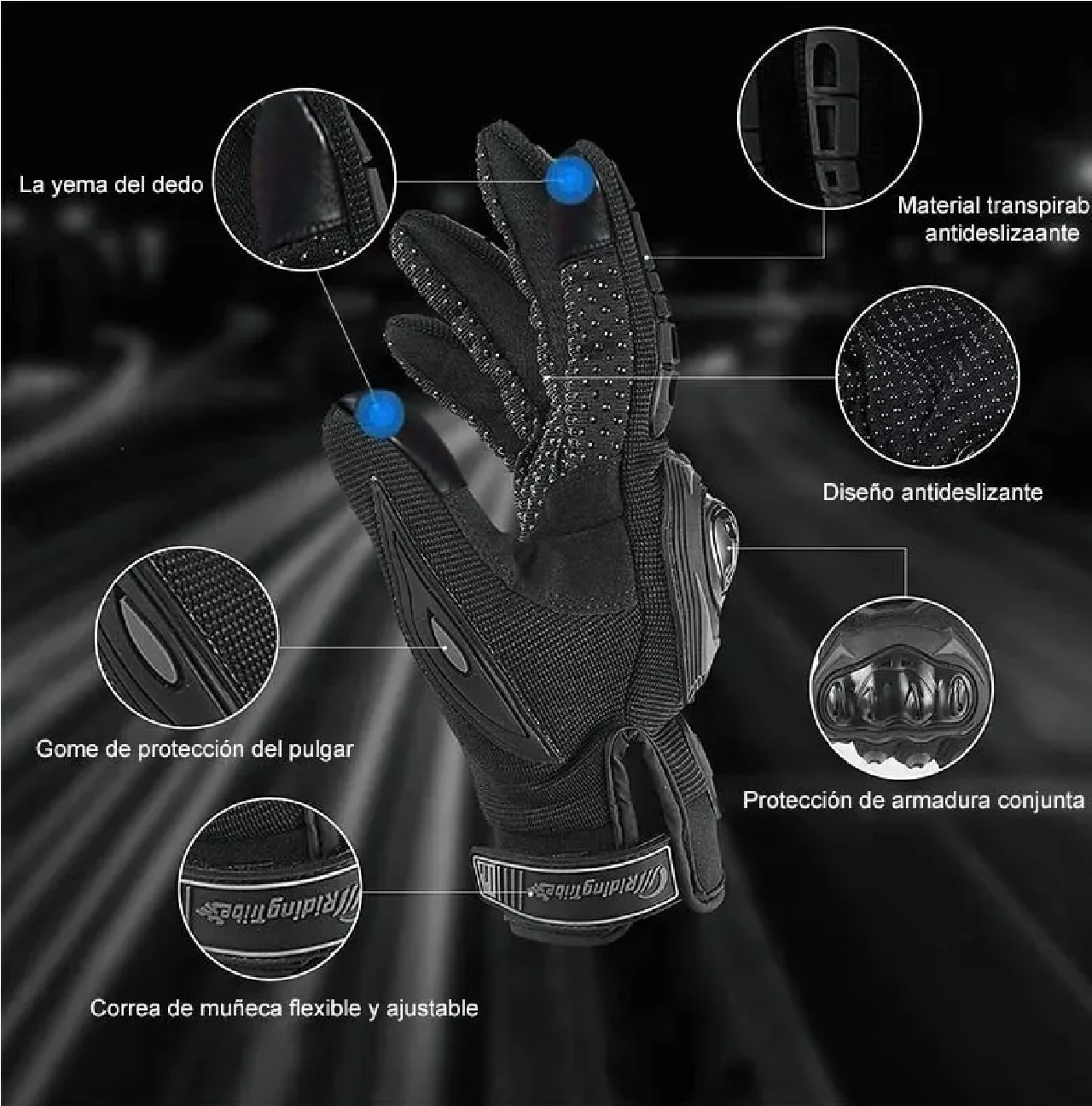 Guantes Proteccion Pantalla Táctil De Dedo Para Motocicleta Negro M