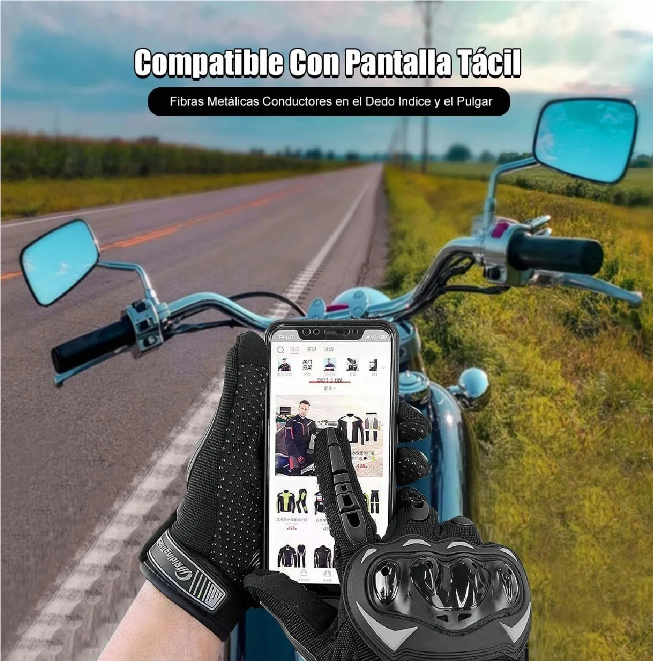 Guantes Proteccion Pantalla Táctil De Dedo Para Motocicleta Negro M