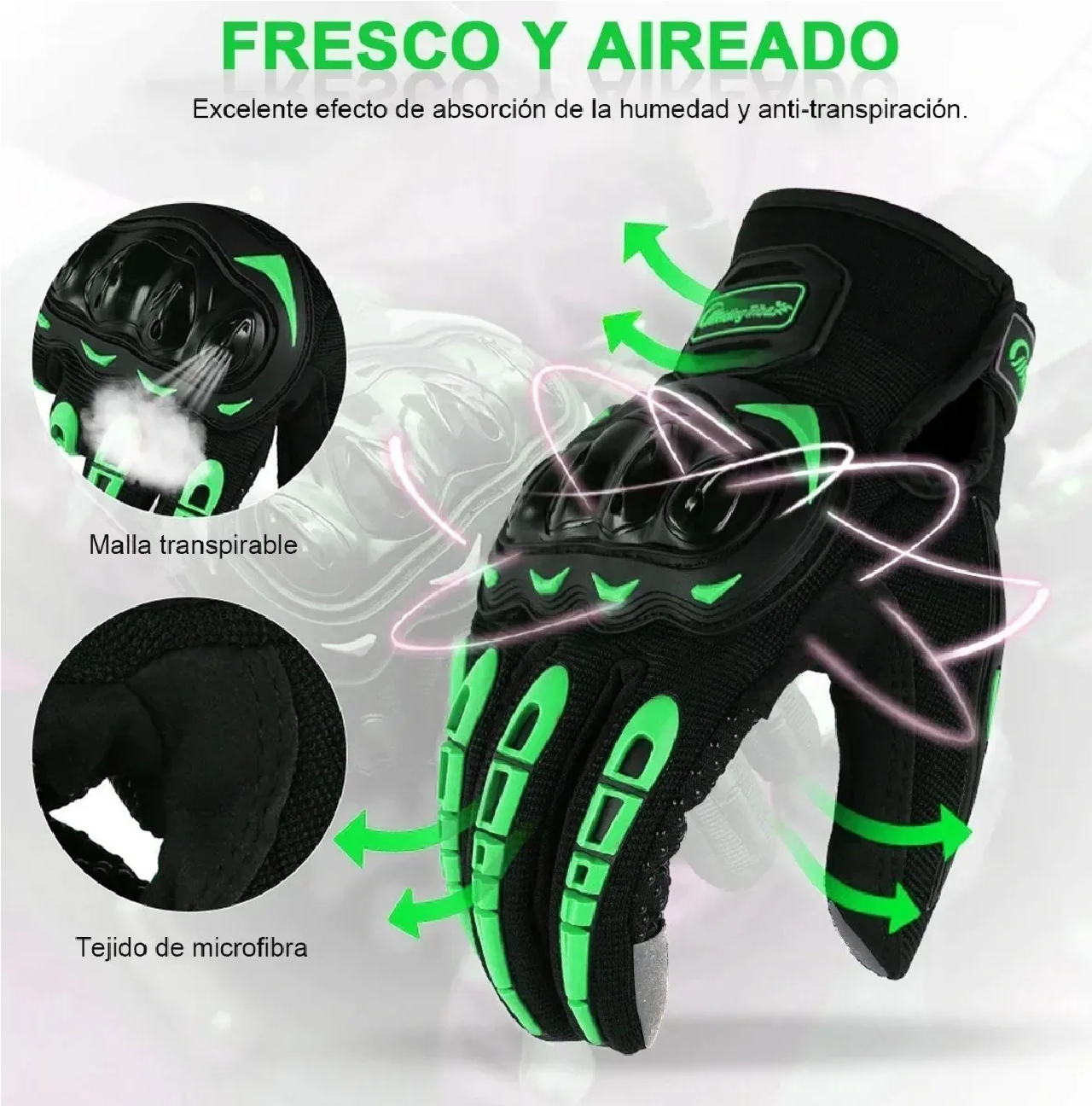 Guantes Proteccion Pantalla Táctil De Dedo Para Motocicleta Verde L