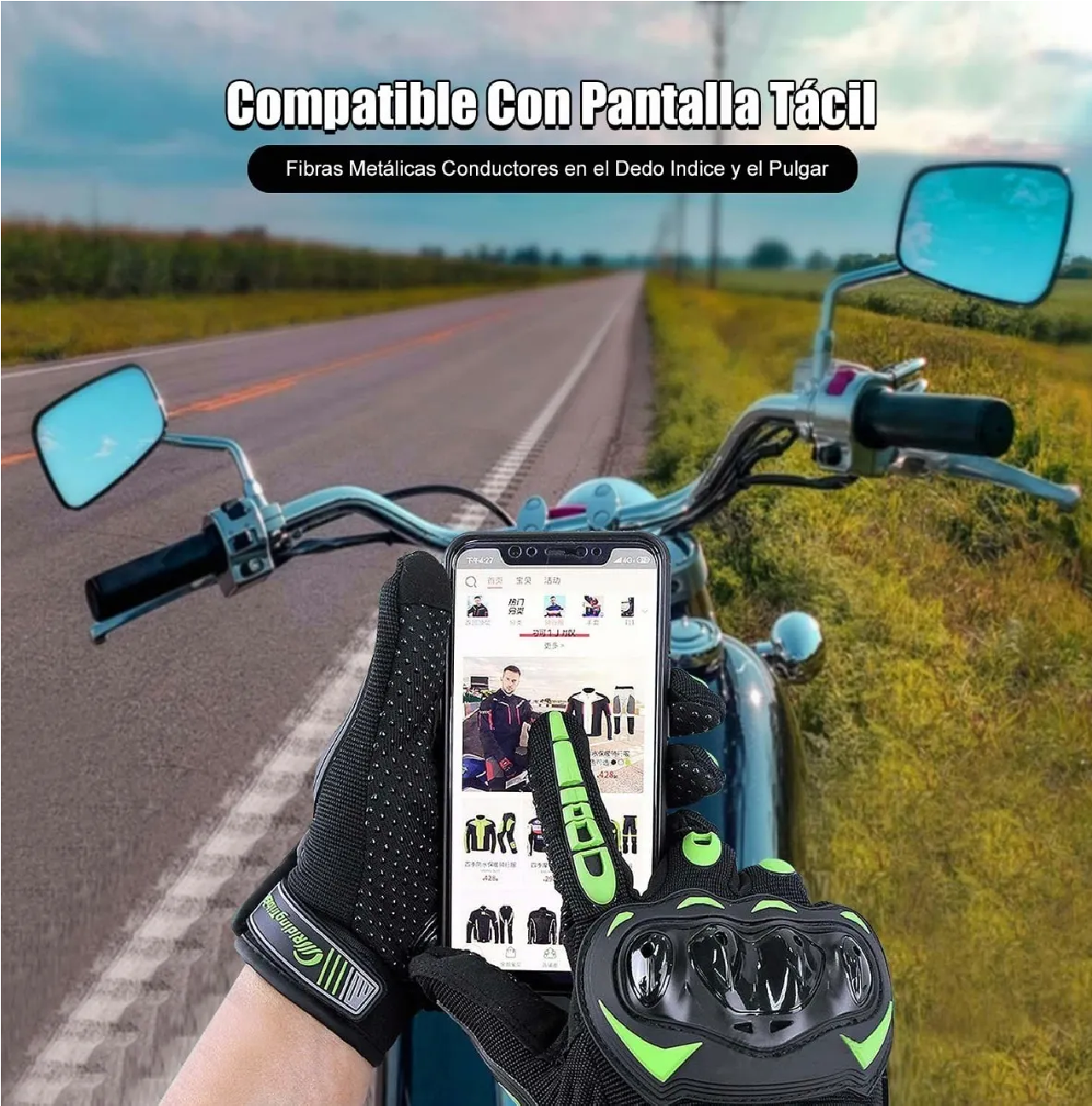 Guantes Proteccion Pantalla Táctil De Dedo Para Motocicleta Verde L