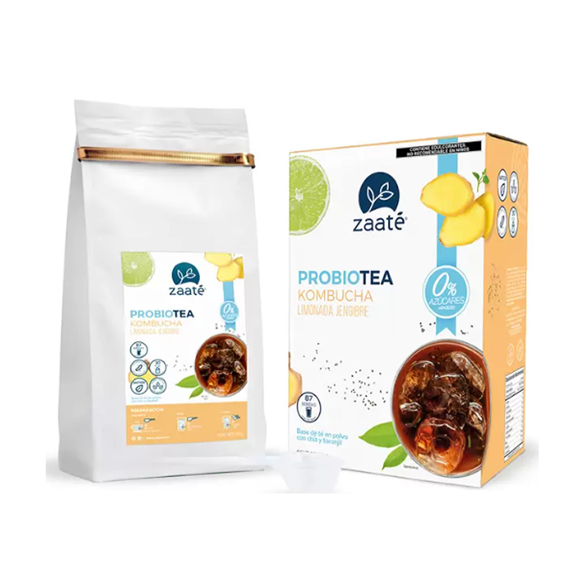 Té Verde Kombucha Limonada Jengibre sin Azúcar Zaaté 700 g