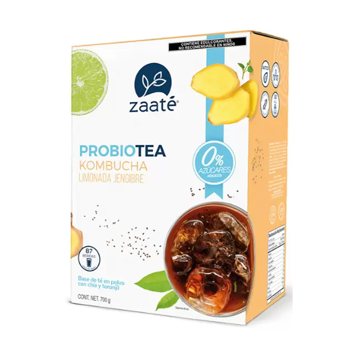 Té Verde Kombucha Limonada Jengibre sin Azúcar Zaaté 700 g