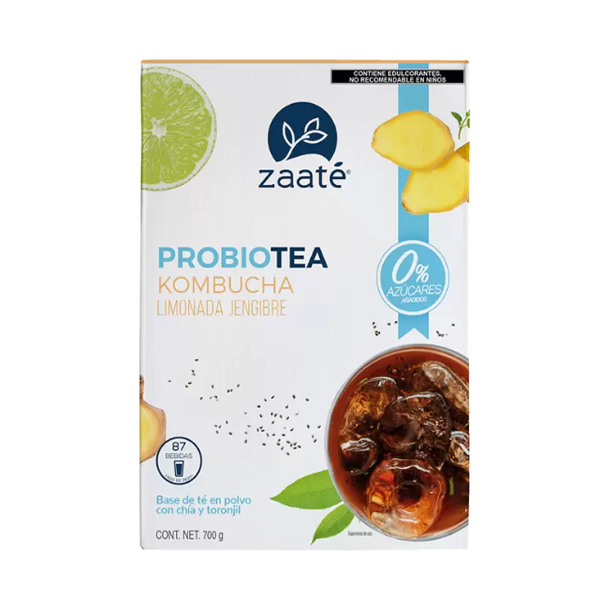 Té Verde Kombucha Limonada Jengibre sin Azúcar Zaaté 700 g