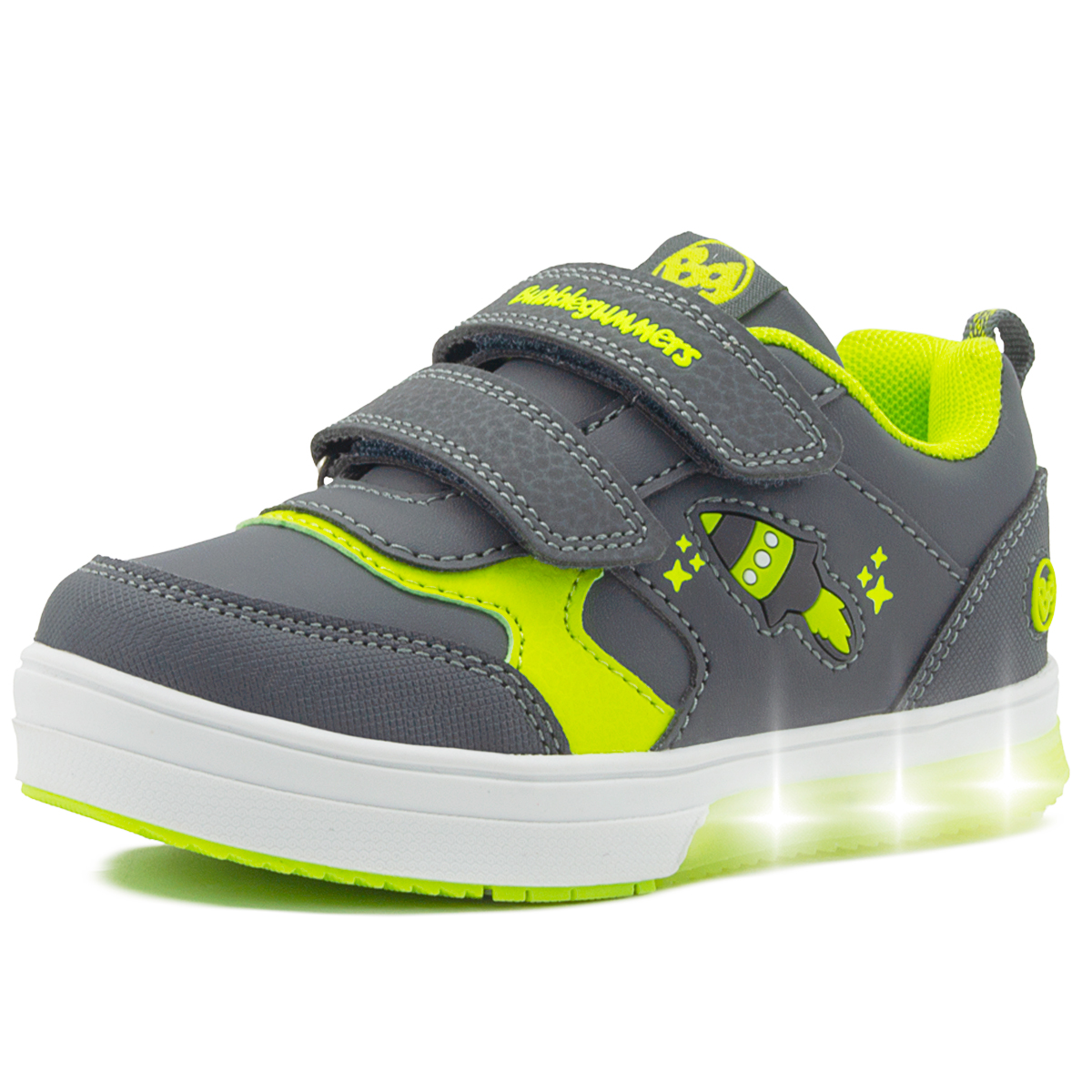 Bubble gummers Tenis con Luz Ni o Plomo Gris Verde 14 20