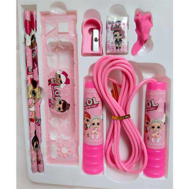 Set Estuchera Sacapuntas Goma Regla Cuerda para Saltar