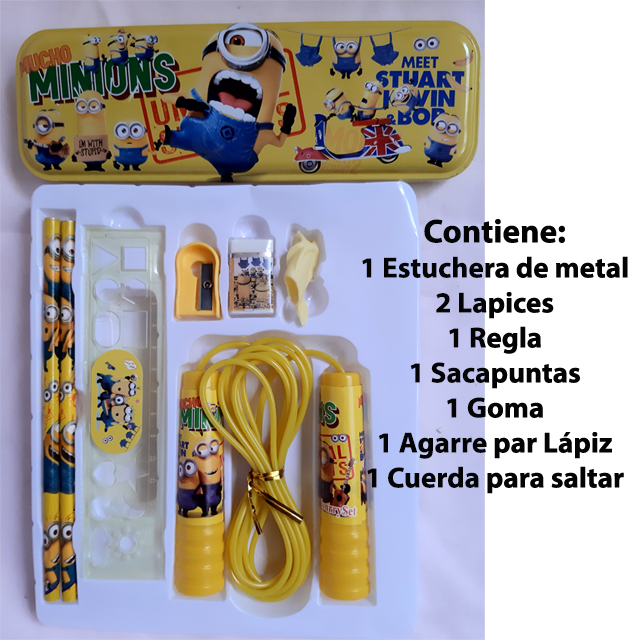 Set Estuchera Sacapuntas Goma Regla Cuerda para Saltar