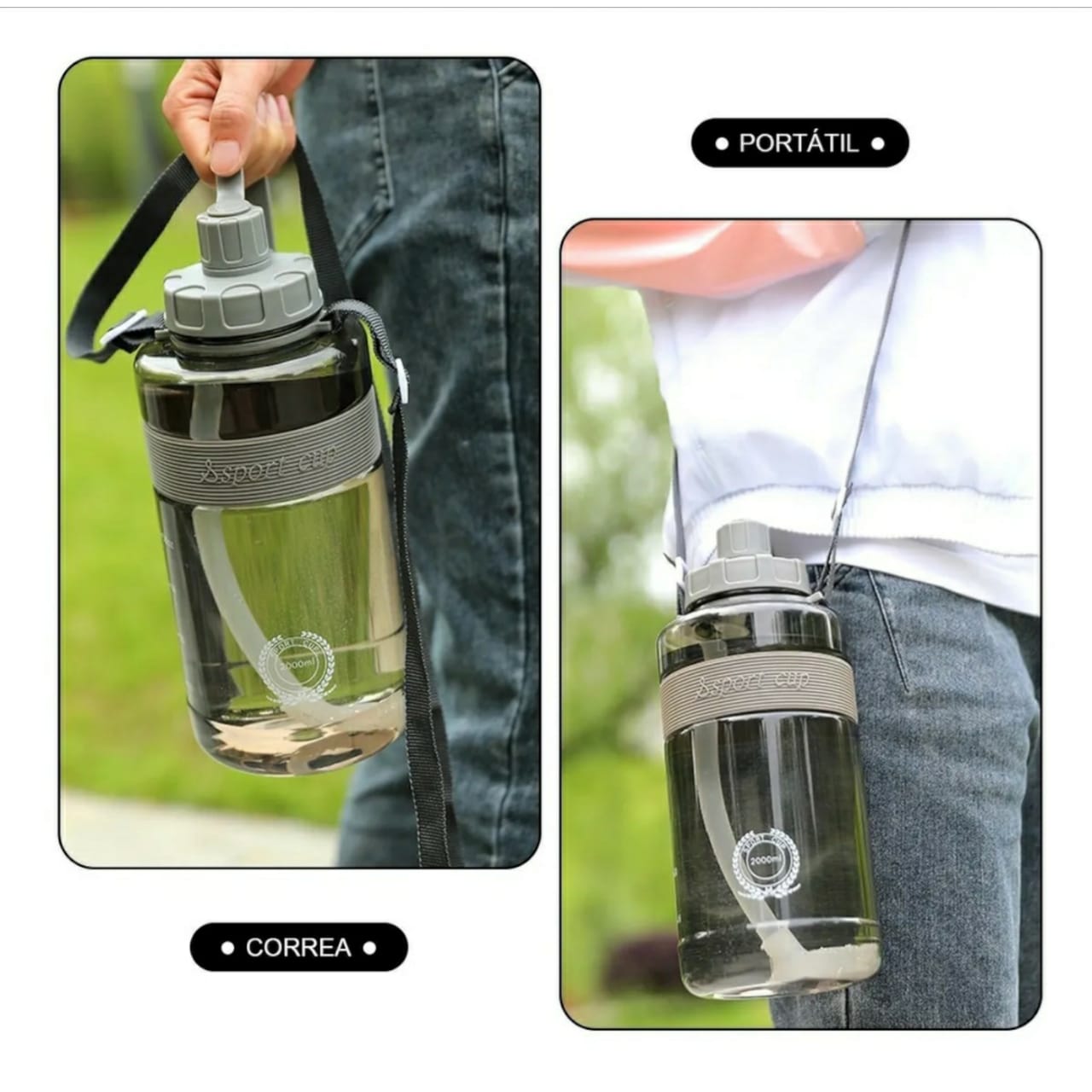 Bote De Agua 2 Litros Botella Para Agua Deportiva Portátil