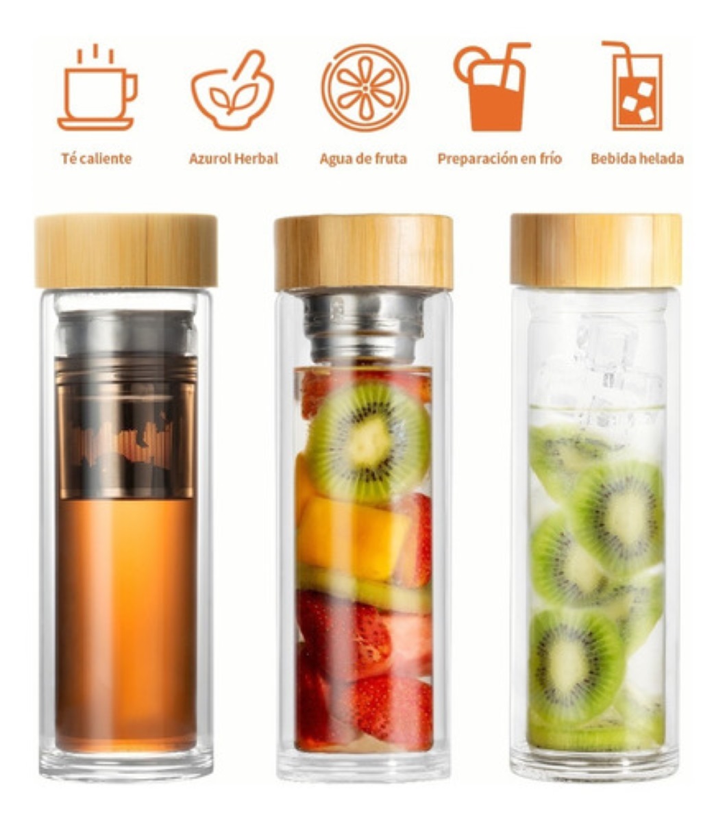 Termo Infusor Te De Vidrio Con Tapa Bambú 