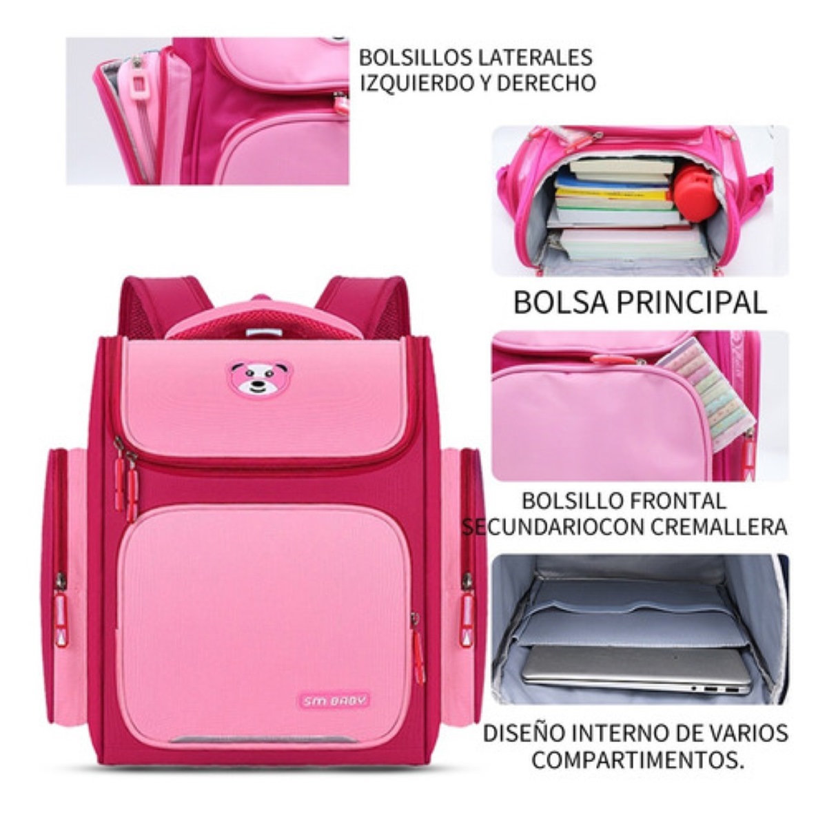 Mochila Escolar Para Niña Oso Rosa