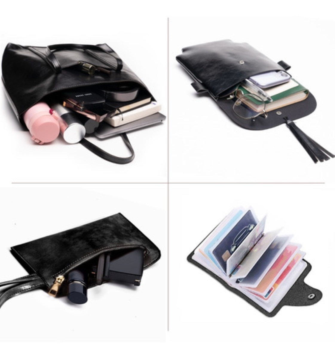 Set 4 Bolsas Bandolera Para Mujer Crossbody Negras