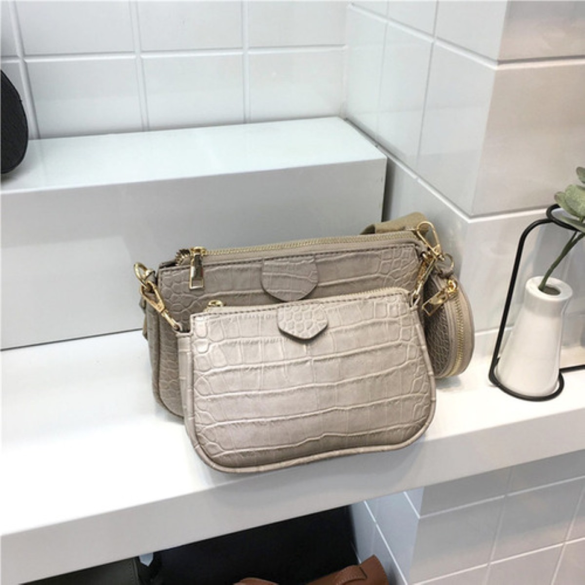 Bolsa 3 En 1 Moda Mujer Bandolera Crossbody Beige