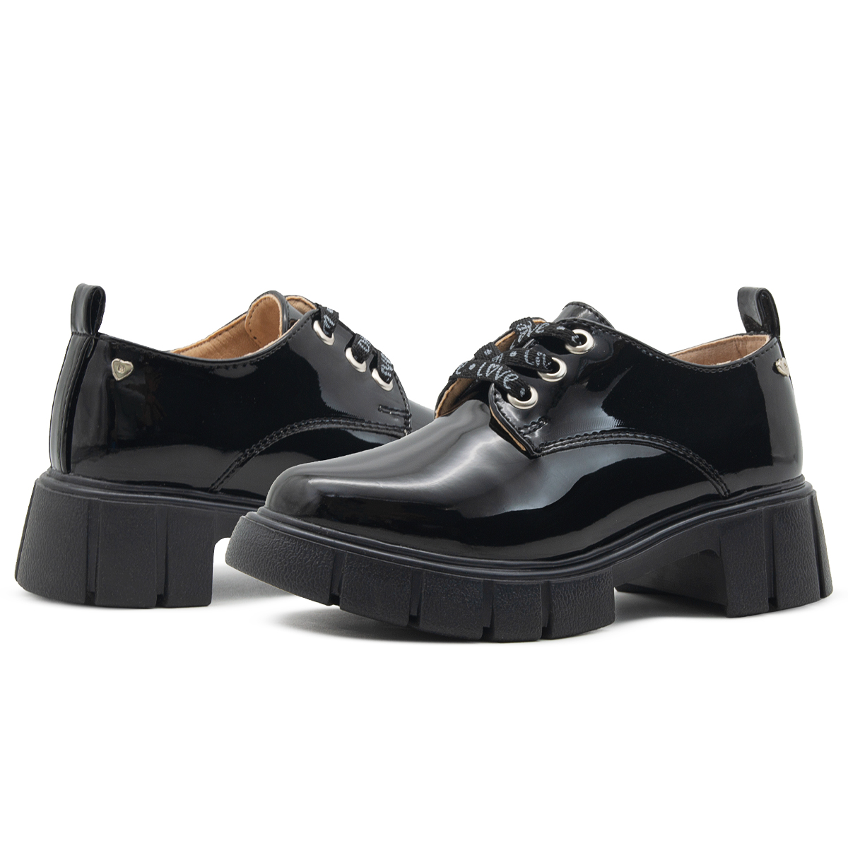 Zapato Casual Escolar Moda Niña Bambino Charol Negro 18-23