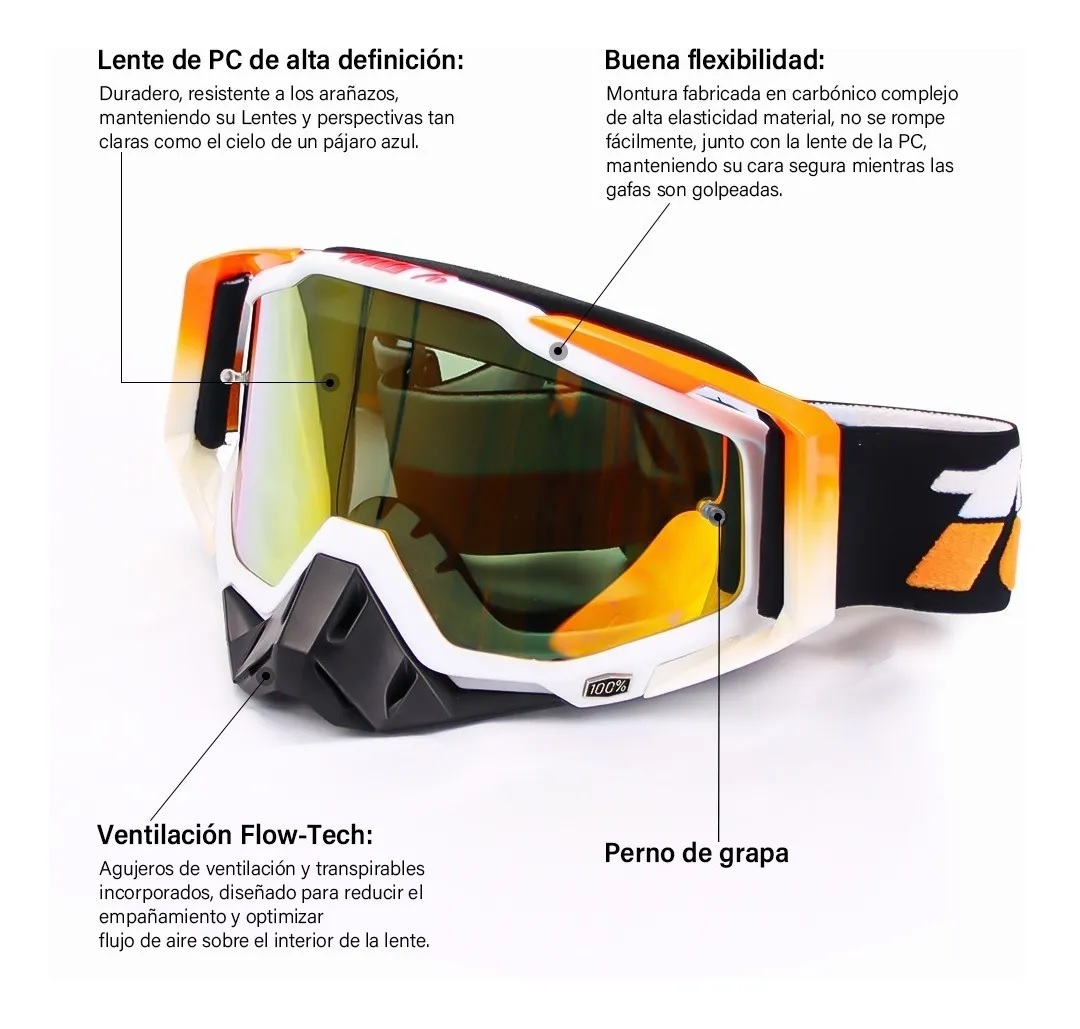 Googles Motocross Gafas  Anti Niebla - Motocicleta Naranja