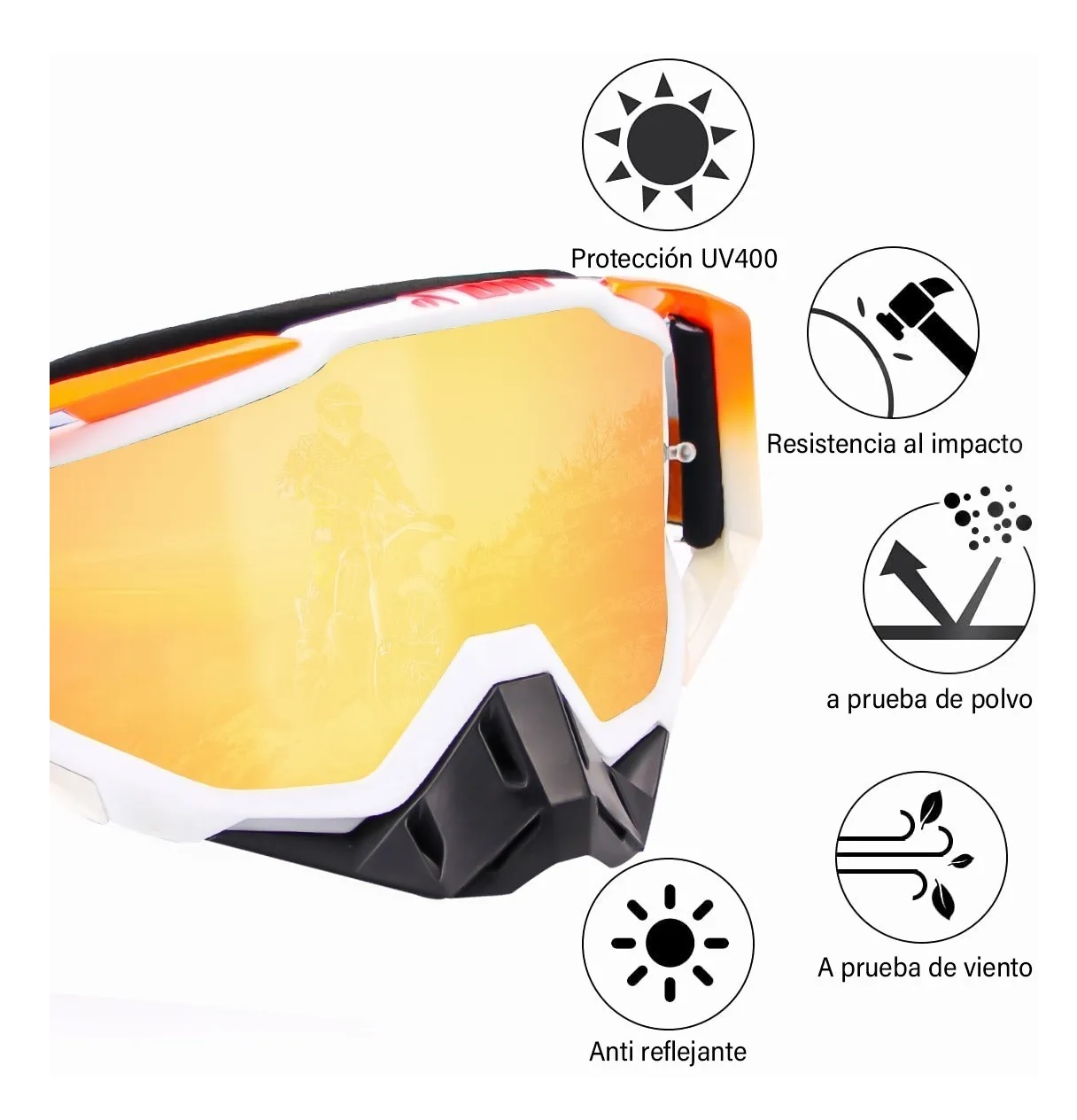 Googles Motocross Gafas  Anti Niebla - Motocicleta Naranja
