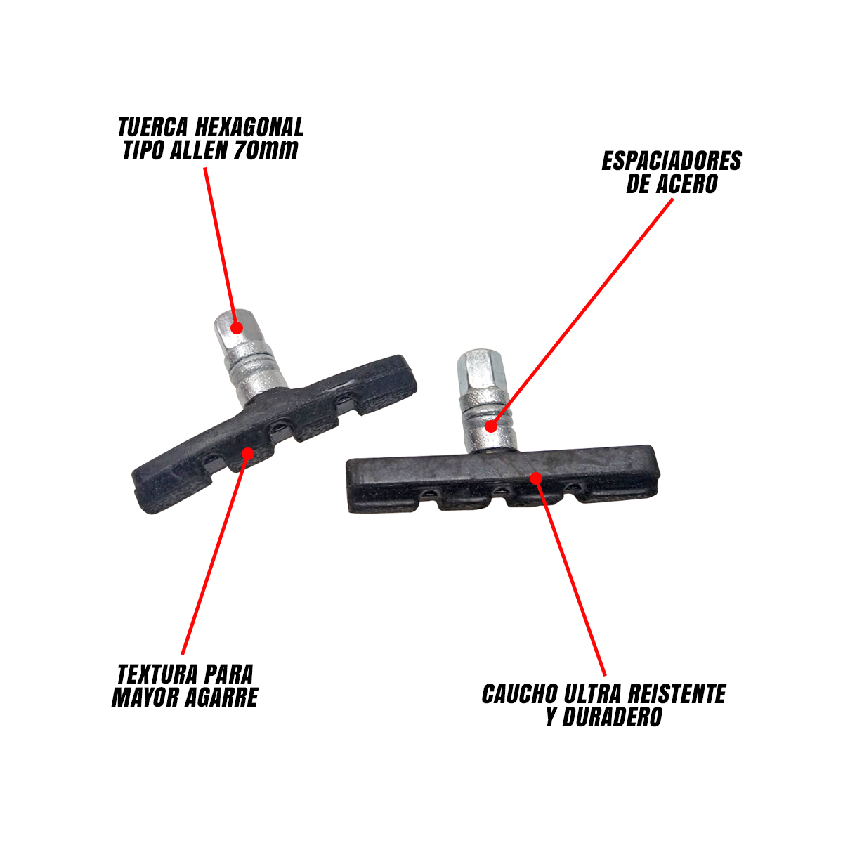 2 Pares De Zapatas Para Freno De Bicicleta Tuerca Hexa 70mm