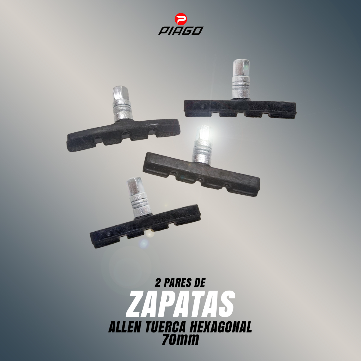 2 Pares De Zapatas Para Freno De Bicicleta Tuerca Hexa 70mm