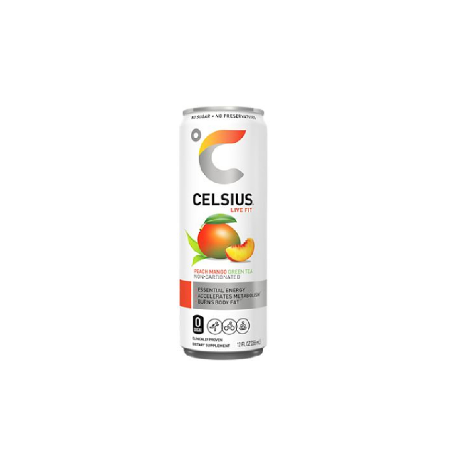 Bebida energética no carbonatada Celsius - Sin azúcar ni conservantes - Peach Mango & Green Tea (4 bebidas, 12 fl oz. Cada uno)
