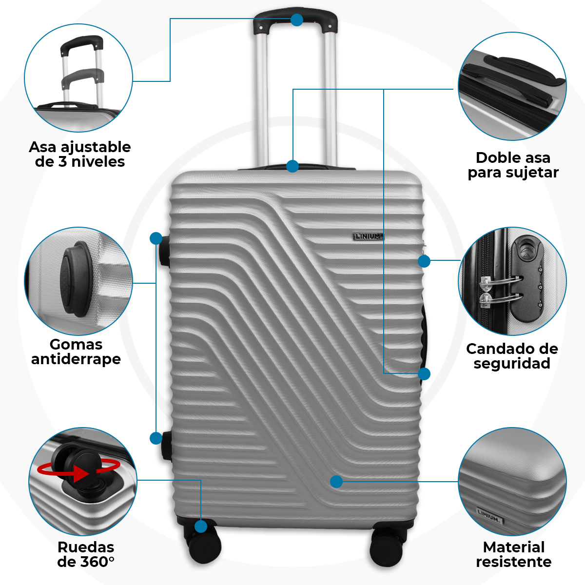 Set de Maletas Rígidas Azul LINIUM Diamond Silver