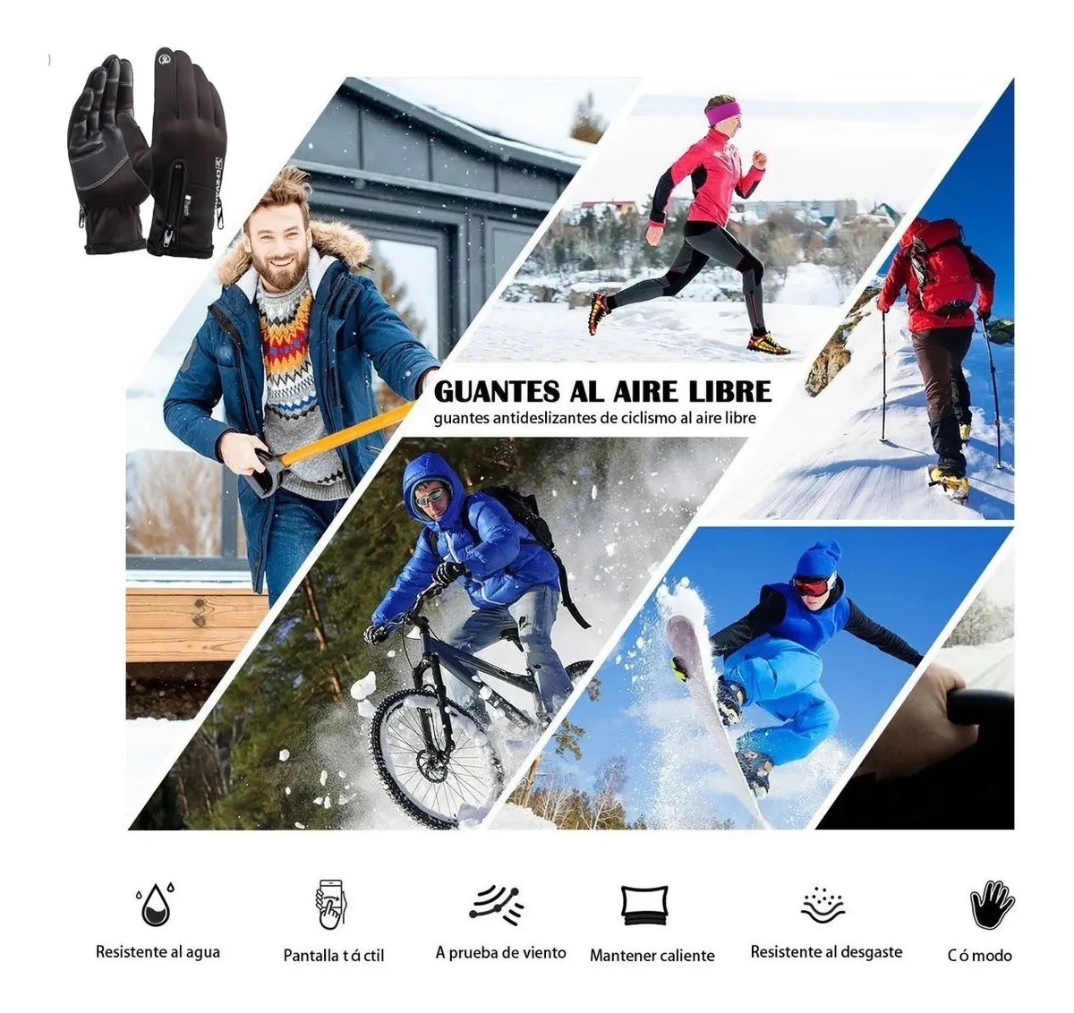 Guantes Cuero Térmicos Impermeables Touch Para Moto/bici M