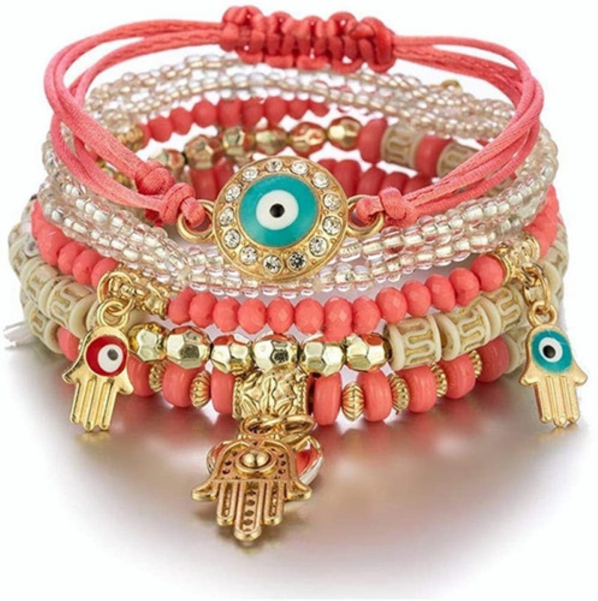 4 Pulseras de Amistad Cuentas Boho  y Multicapa