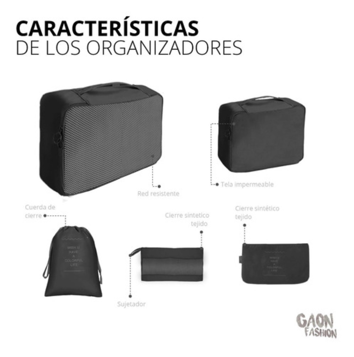 Set De Organizadores Para Viaje Negro 7 Pz