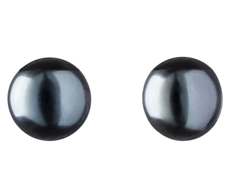 Aretes Perla Cultivada Negra Natural y Oro 14k A086.
