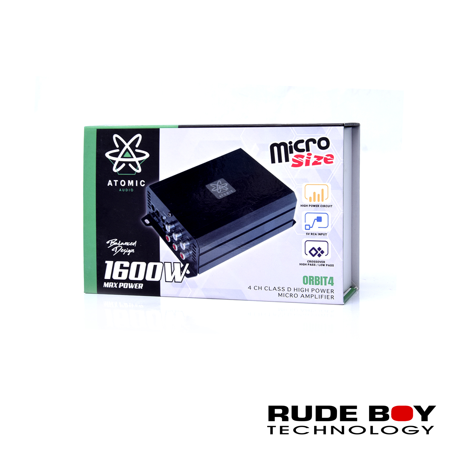 Amplificador para auto Atomic Micro Size Orbit4 1600w Max 4 Canales 