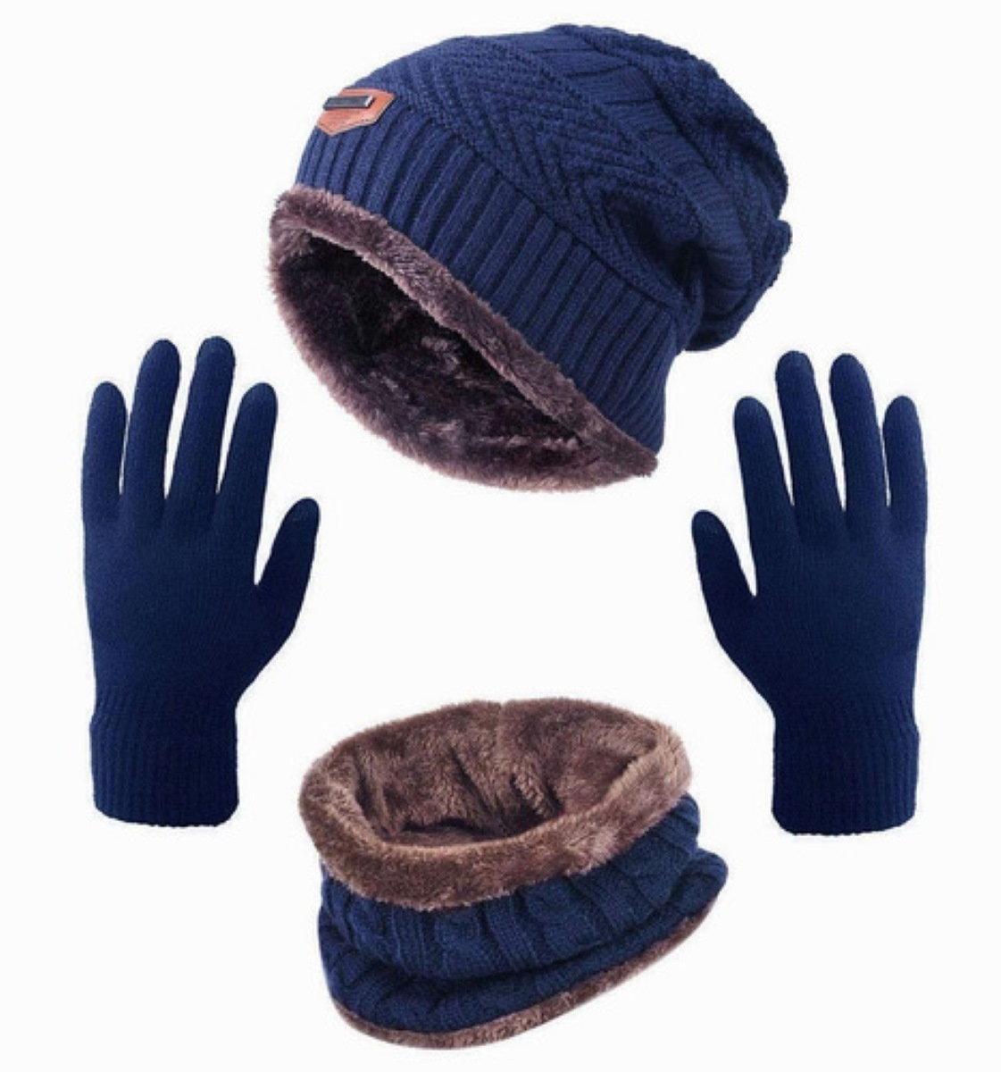 Conjunto Gorro Bufanda y Guantes De Lana Unisex Azul Marino