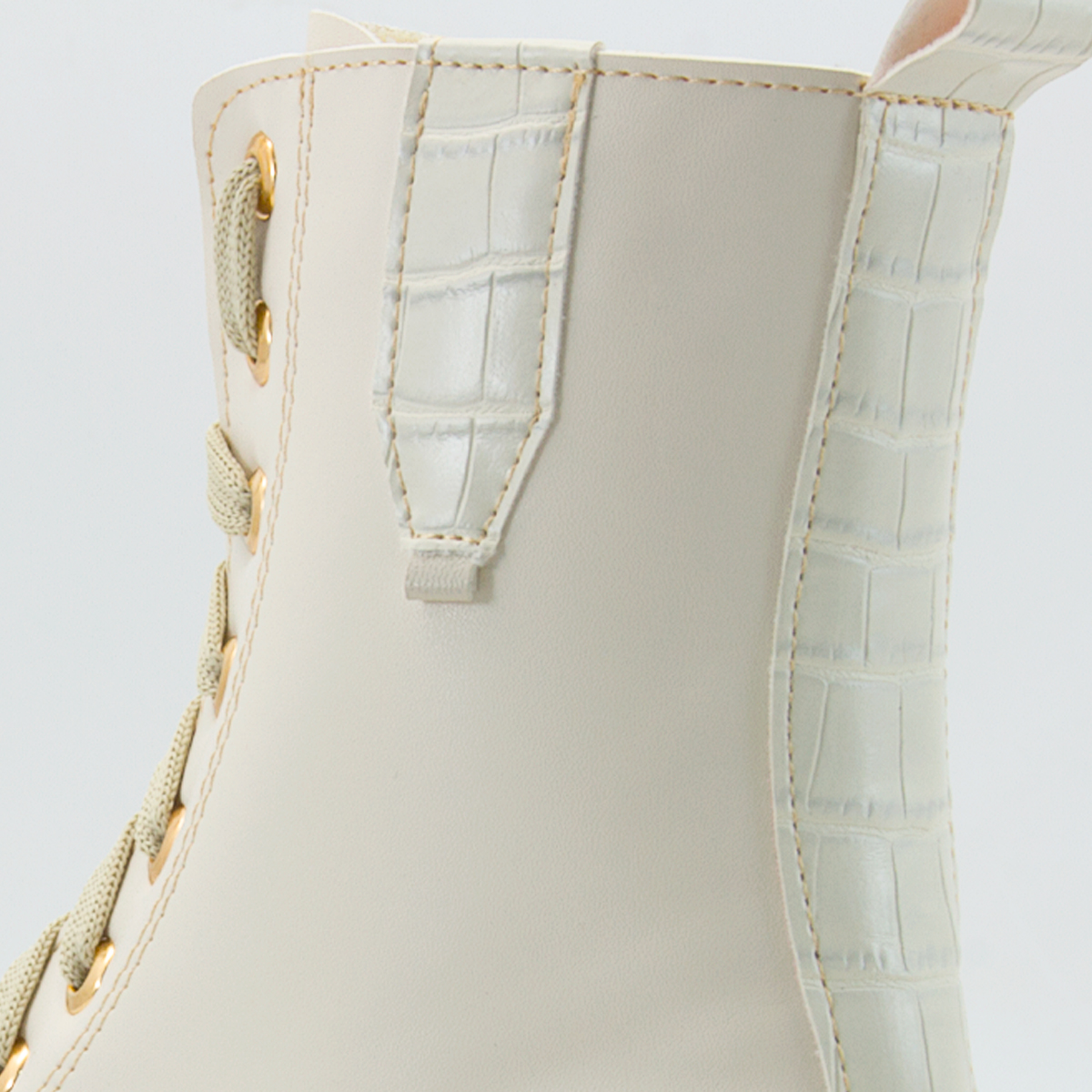 Bota Moda Urbana Dama Plataforma Suela Chunky Beige Agujeta