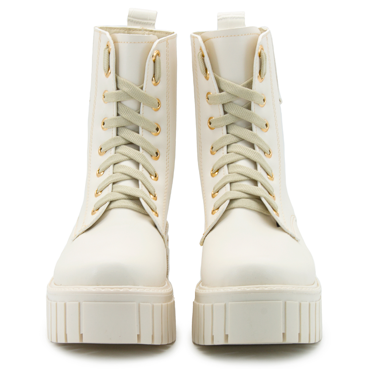 Bota Moda Urbana Dama Plataforma Suela Chunky Beige Agujeta