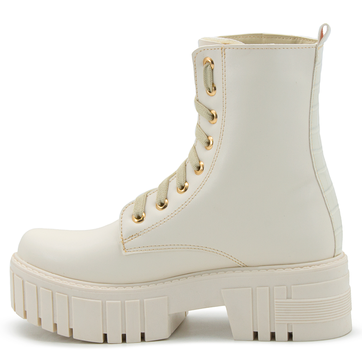 Bota Moda Urbana Dama Plataforma Suela Chunky Beige Agujeta