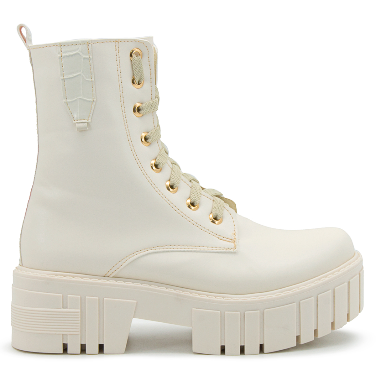 Bota Moda Urbana Dama Plataforma Suela Chunky Beige Agujeta