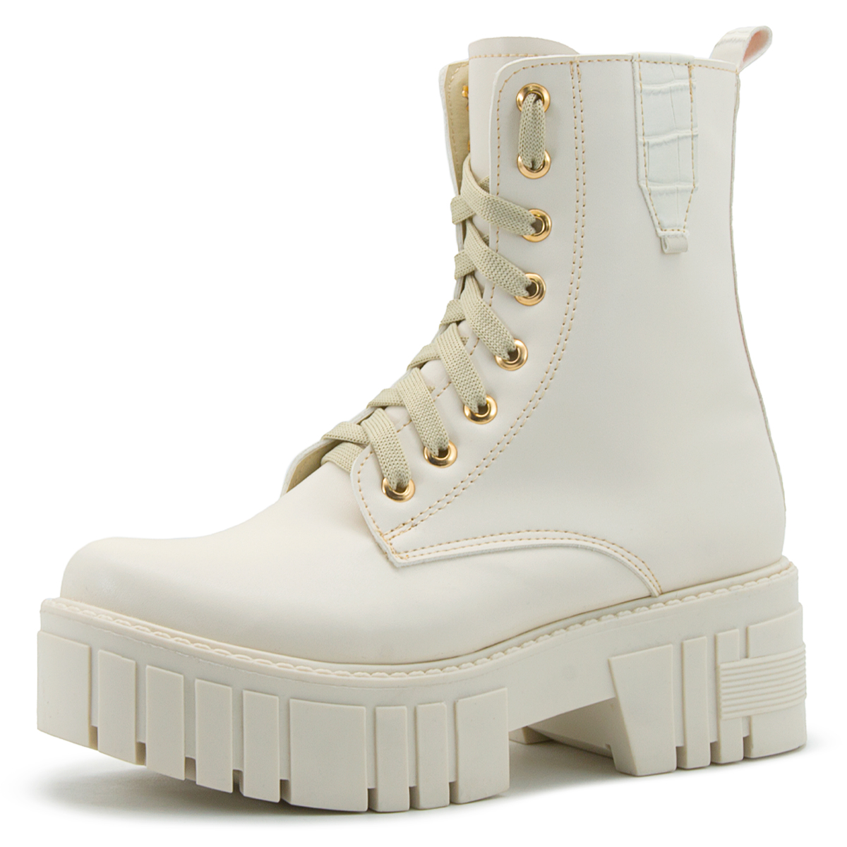 Bota Moda Urbana Dama Plataforma Suela Chunky Beige Agujeta