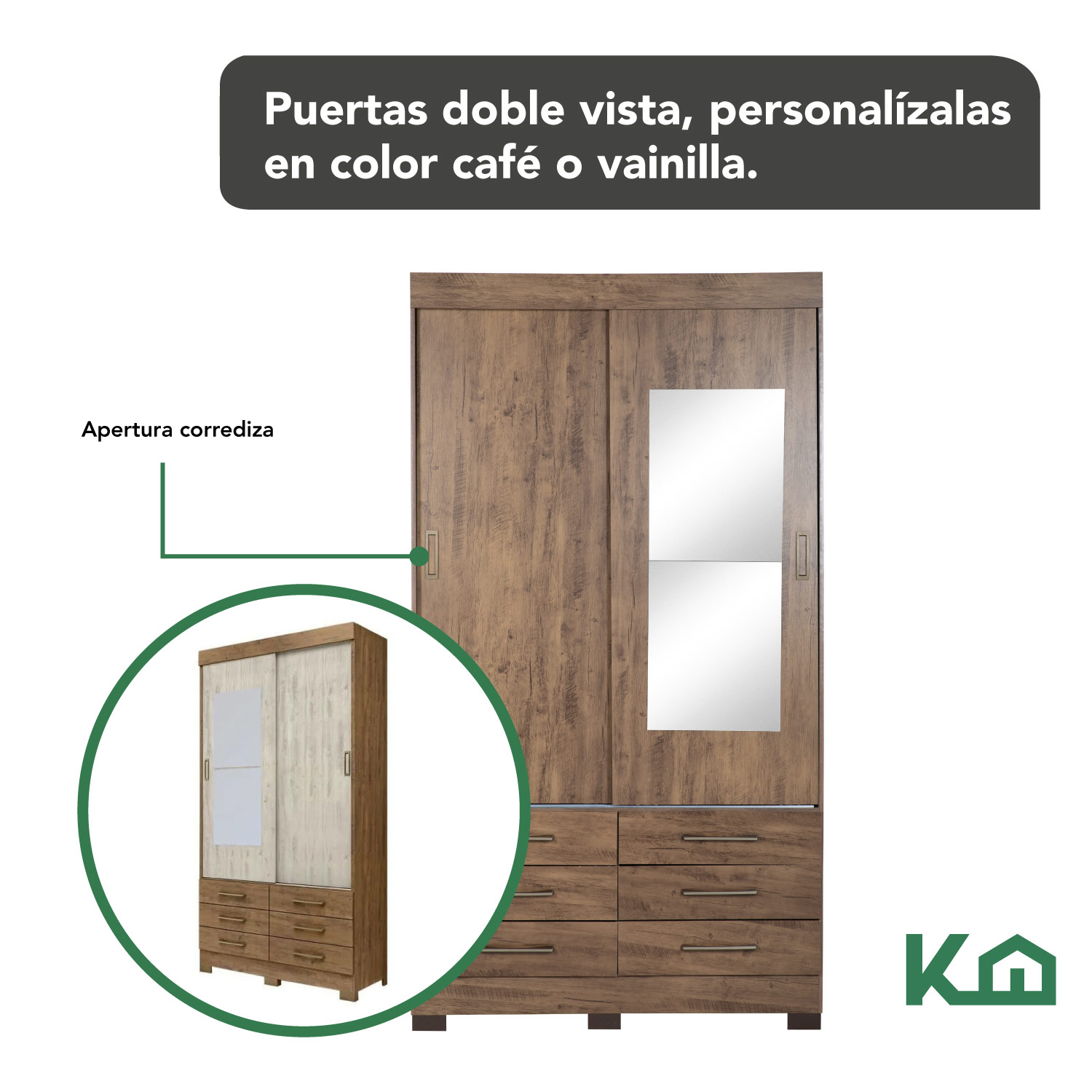 Ropero Armario Closet Organizador Doble Vista Cafe Vainilla