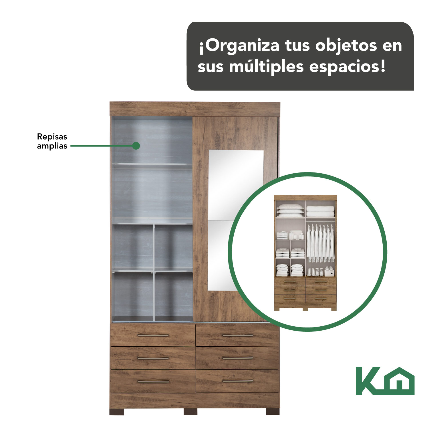 Ropero Armario Closet Organizador Doble Vista Cafe Vainilla