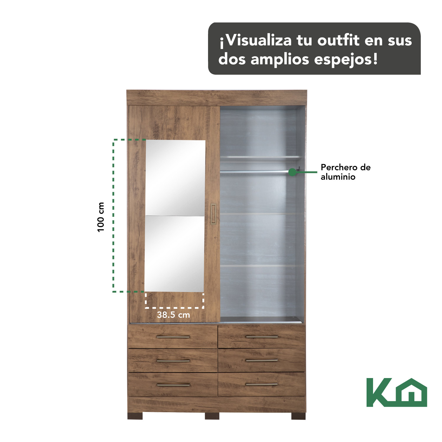 Ropero Armario Closet Organizador Doble Vista Cafe Vainilla