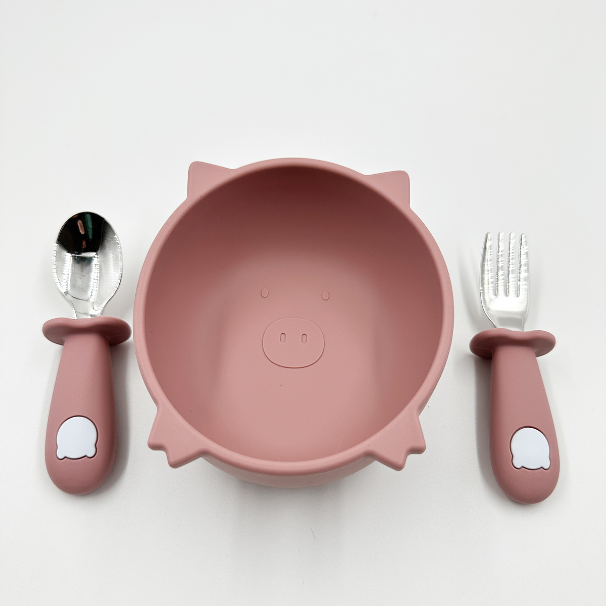 Vajilla para Bebé, Plato Hondo para Bebé Adherente con Cubiertos, Libre de BPA, Diseño Cochinito