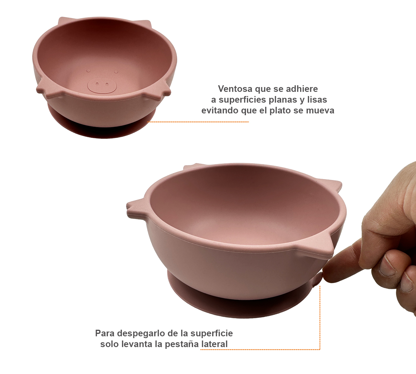 Vajilla para Bebé, Plato Hondo para Bebé Adherente con Cubiertos, Libre de BPA, Diseño Cochinito