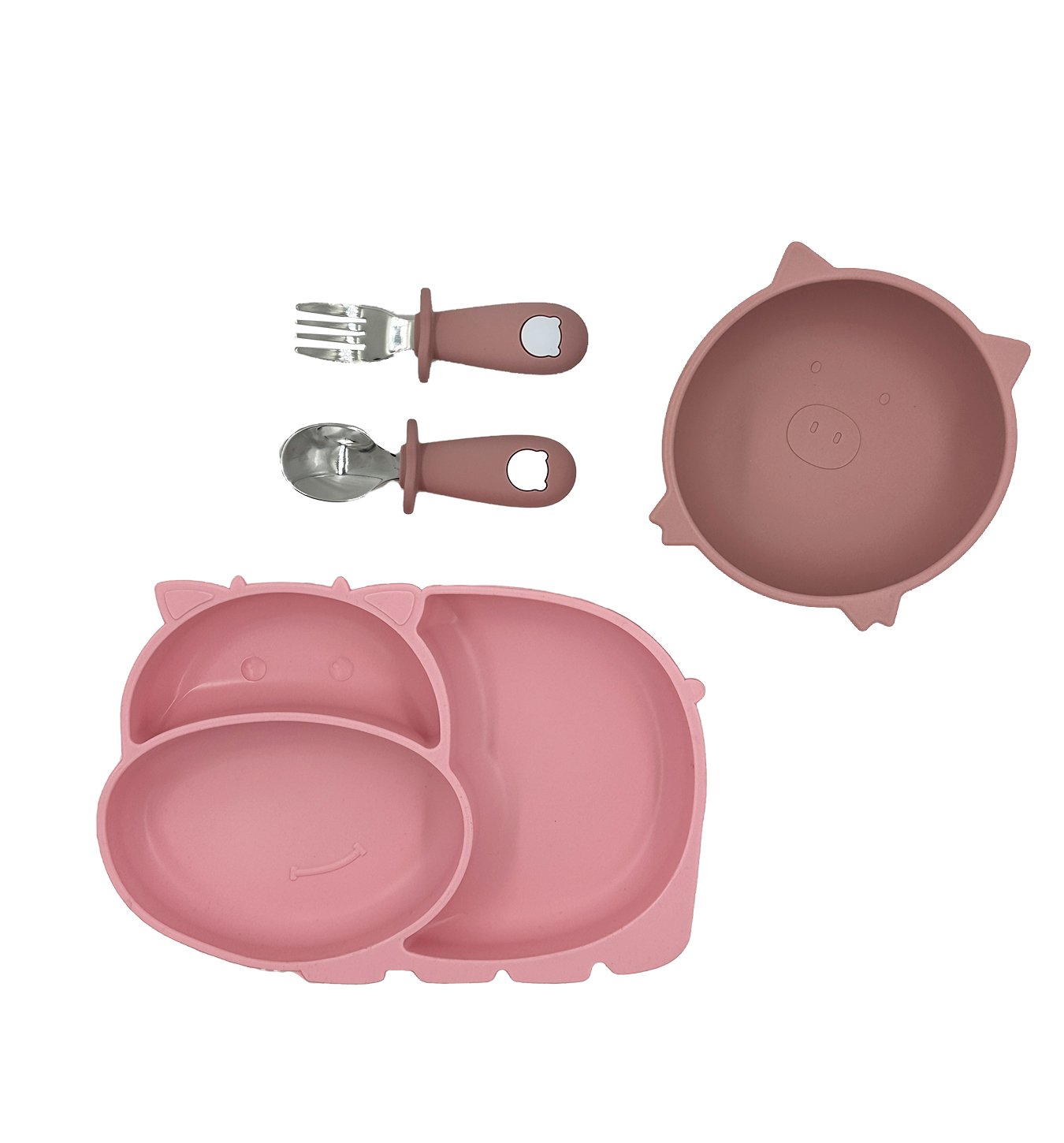 Vajilla para bebé 3 Piezas, Plato Adherente con Divisiones, Plato Hondo y Cubiertos