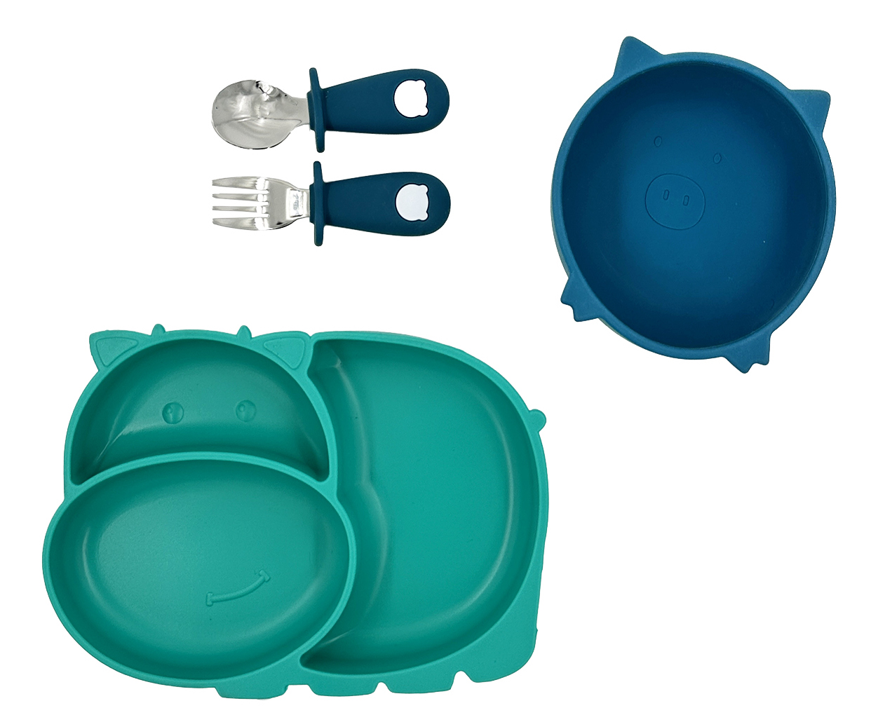Vajilla para bebé 3 Piezas, Plato Adherente con Divisiones, Plato Hondo y Cubiertos