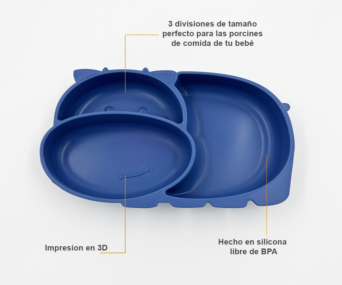 Vajilla para bebé 3 Piezas, Plato Adherente con Divisiones, Plato Hondo y Cubiertos