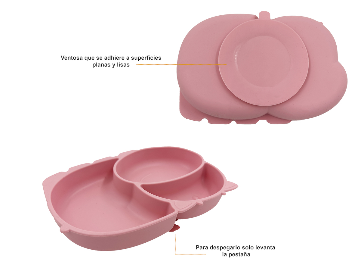 Vajilla para bebé 3 Piezas, Plato Adherente con Divisiones, Plato Hondo y Cubiertos