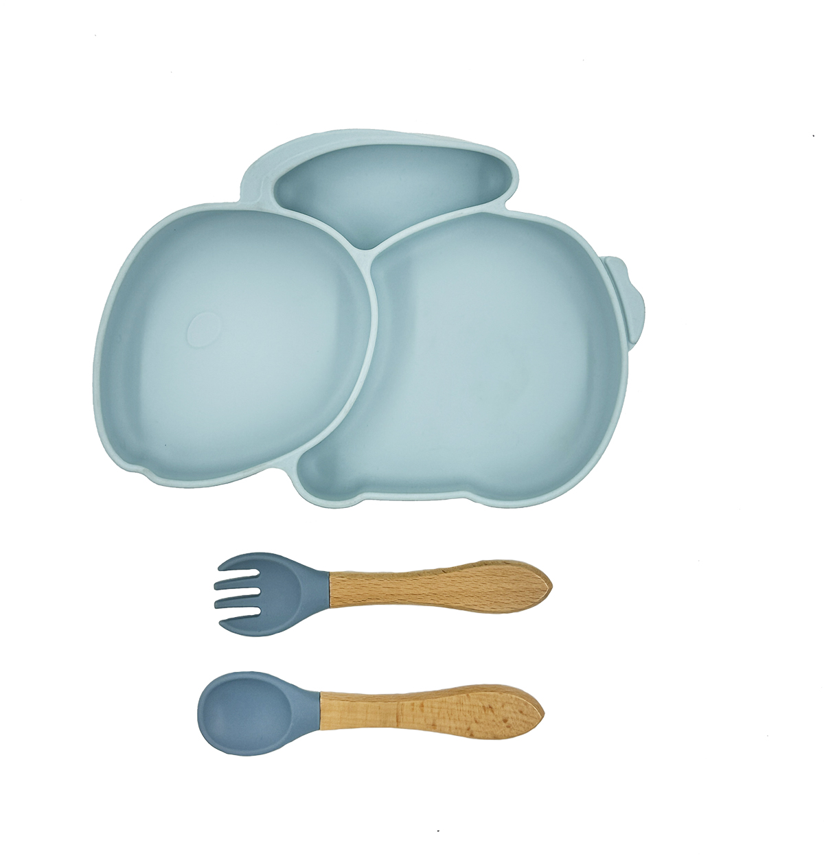 Plato con Cubiertos para Bebé, Plato con Divisiones Adherente Diseño Conejo