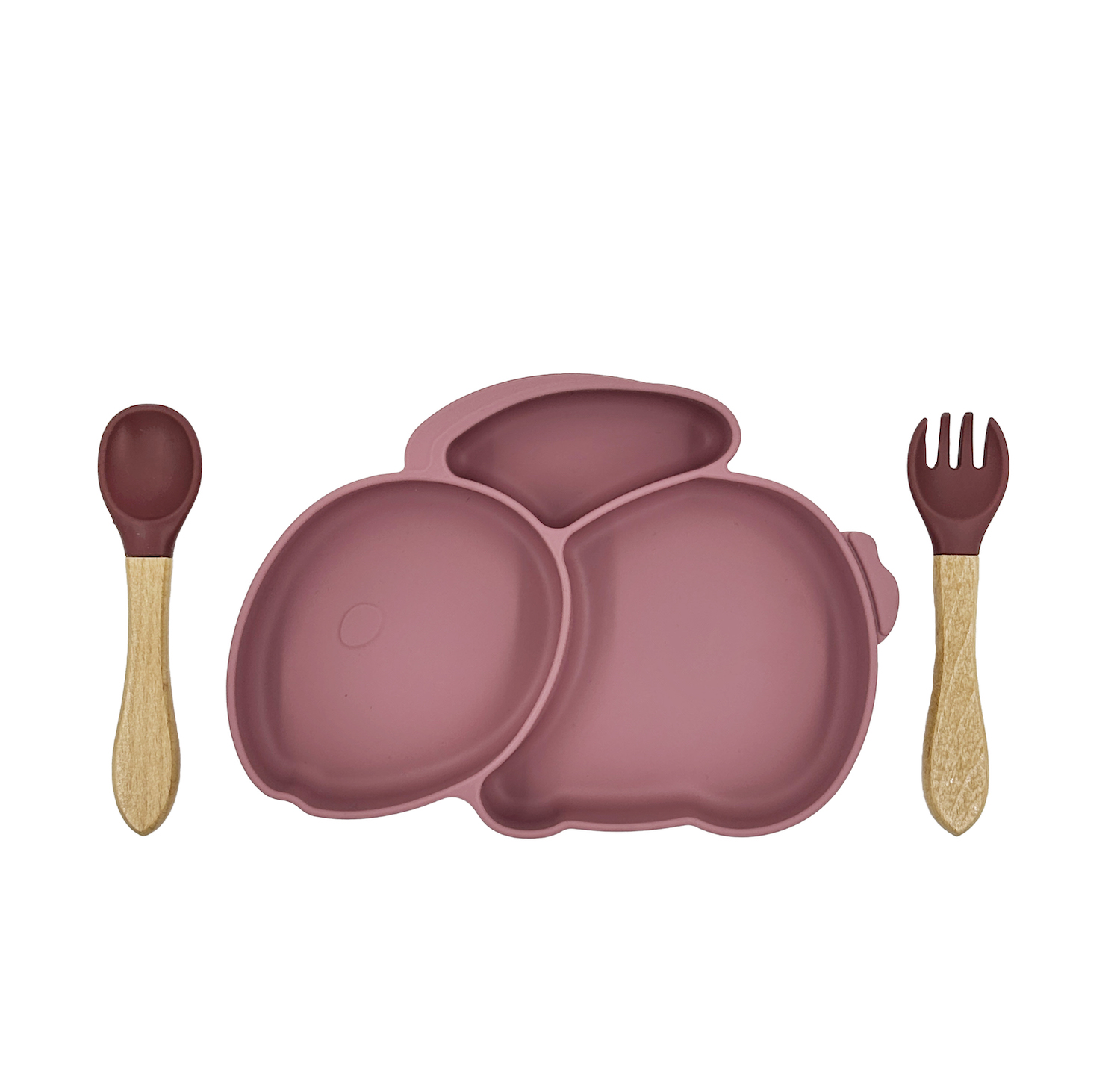 Plato con Cubiertos para Bebé, Plato con Divisiones Adherente Diseño Conejo