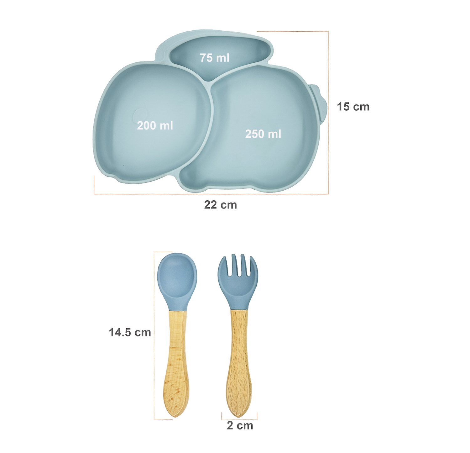 Plato con Cubiertos para Bebé, Plato con Divisiones Adherente Diseño Conejo