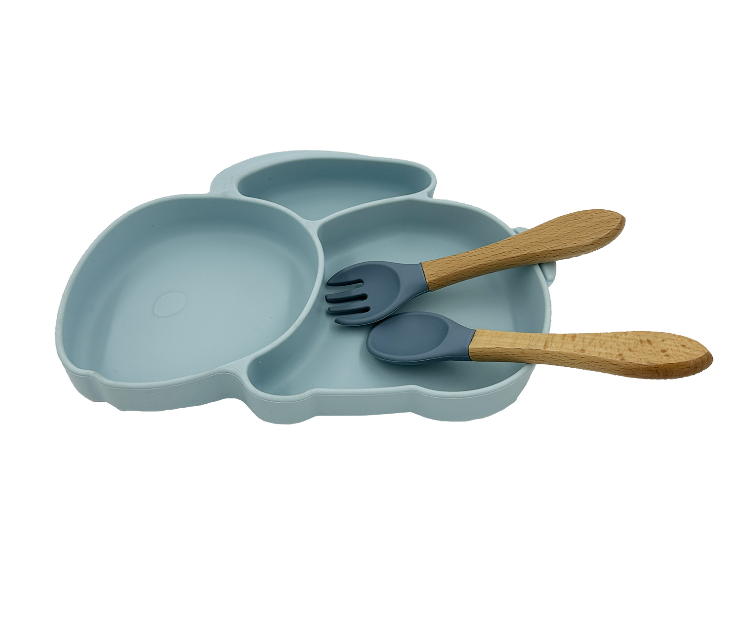 Plato con Cubiertos para Bebé, Plato con Divisiones Adherente Diseño Conejo