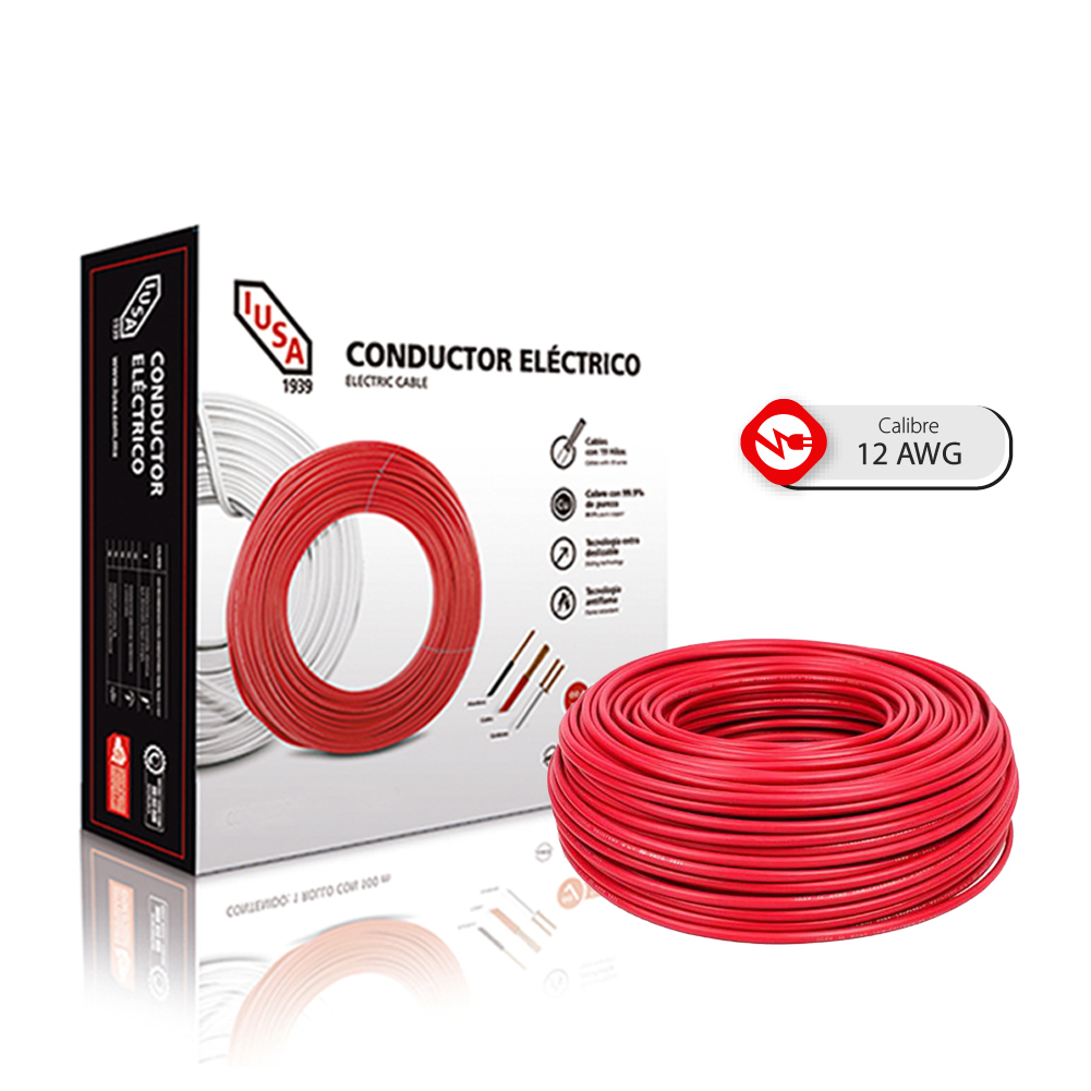 Caja 100 Mts Cable Iusa Rojo Thw Cal 12 Awg 100  Cobre Color Multicolor
