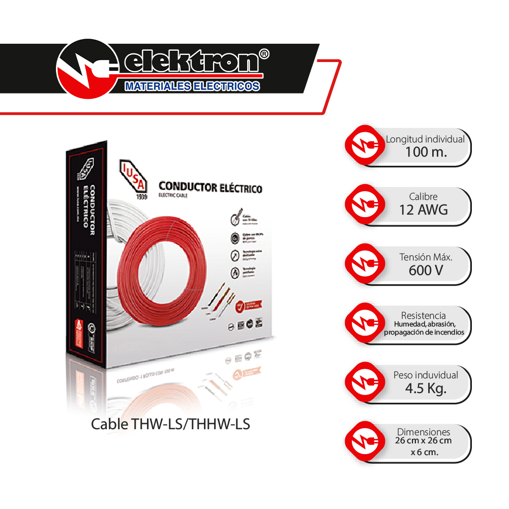 Caja 100 Mts Cable Iusa Rojo Thw Cal 12 Awg 100  Cobre Color Multicolor