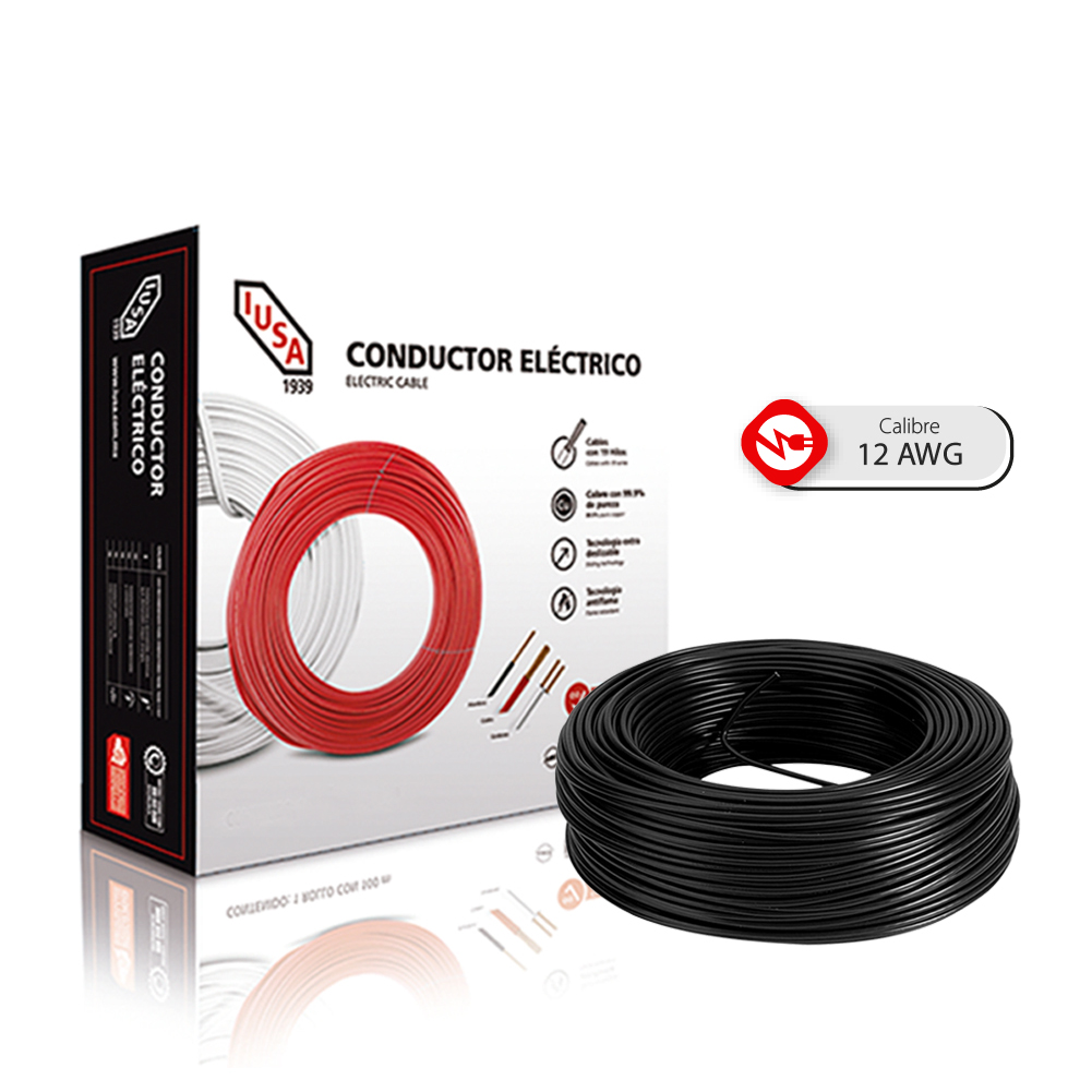 Caja 100 Mts Cable Iusa Negro Thw Cal 12 Awg 100  Cobre Color Multicolor